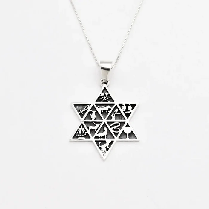 Star of David Necklace – Twelve Tribes Pendant – Jewish Israel Necklace