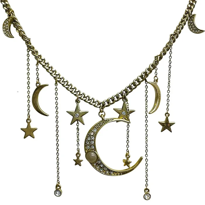 Star Shower Moon Necklace (Brass Ox)