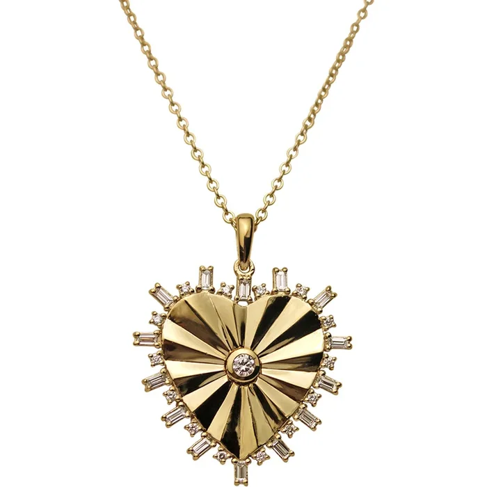Stardust Diamond Heart Of Fire 25mm Necklace (14K Gold Plated)