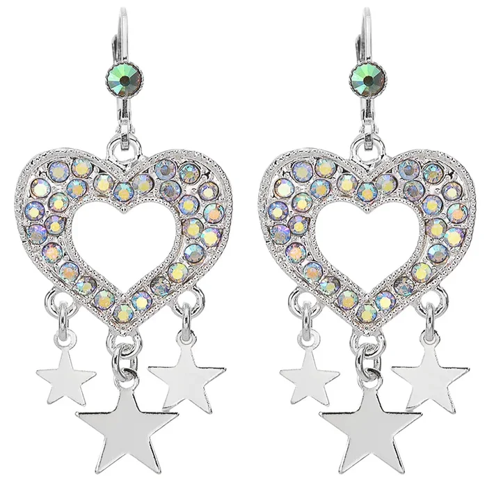 Starlight Love Heart Leverback Earrings (Sterling Silvertone)