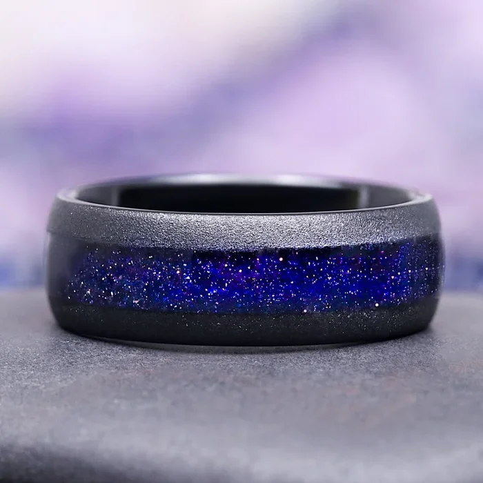 Starry Night Sandblasted Wedding Band- 8MM Black Tungsten