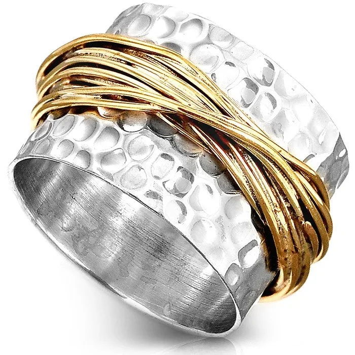 Statement-Ring aus breitem Sterlingsilber und Gold