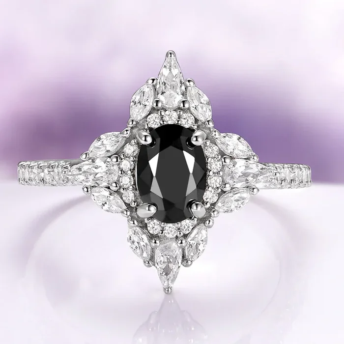 Stella Black Onyx Engagement Ring in Sterling Silver