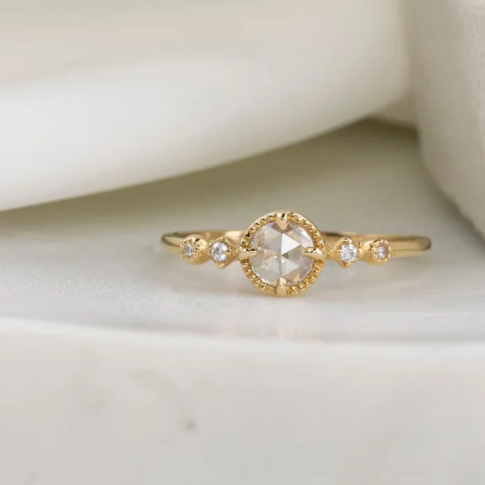Stella Ring, 0.20ct Round Rose Cut Diamond, 14k Yellow Gold (One of a kind)