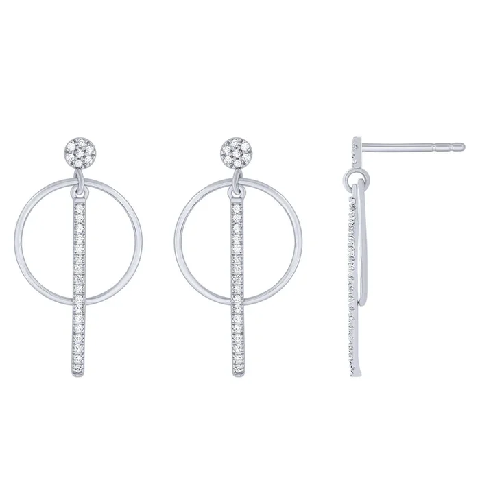 Sterling Silver 1/5Ctw Diamond Geometric Dangle Earrings