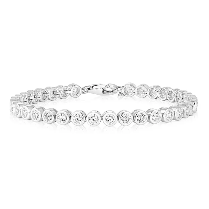 Sterling Silver 3mm Bezel White Cubic Zirconia 16+3cm Bracelet
