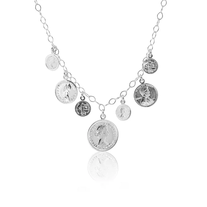 Sterling Silver 41cm Multi Coin Necklet