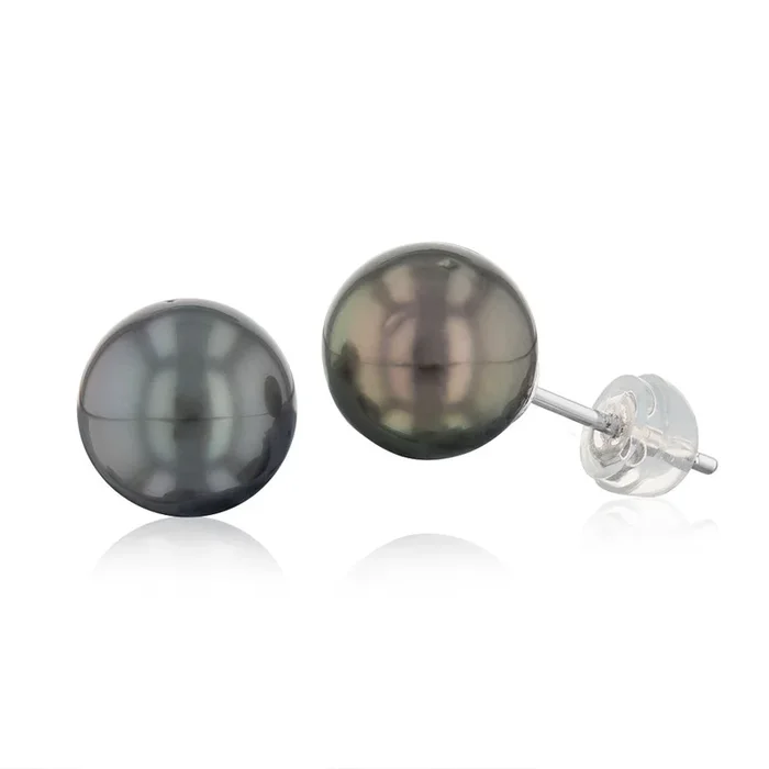 Sterling Silver 8-10mm Tahitian Pearl Stud Earrings
