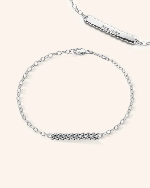 Sterling Silver “Breathe” Poesy Bracelet with Leaf Pattern