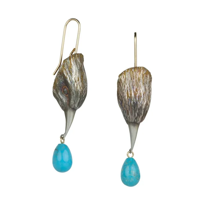 Sterling Silver and Turquoise Bird Head Earrings
