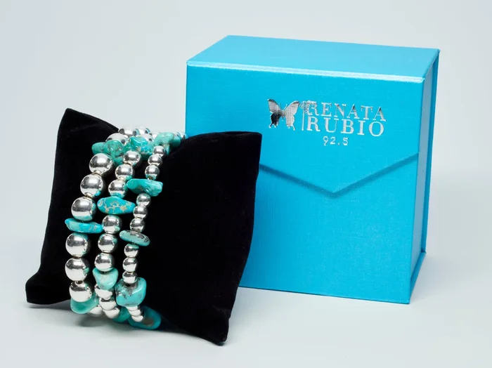 Sterling Silver Bead Bracelet with Sonoran Turquoise