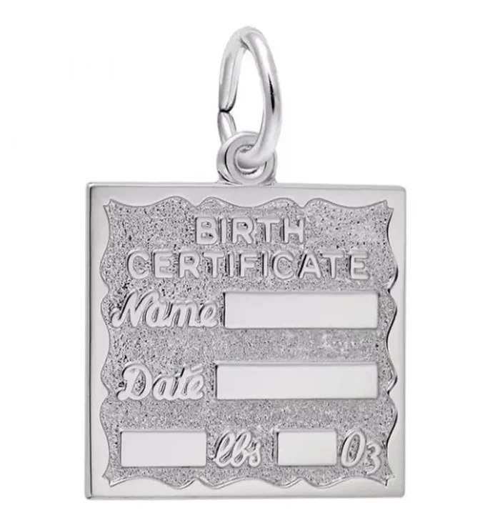 Sterling Silver Birth Certificate Charm