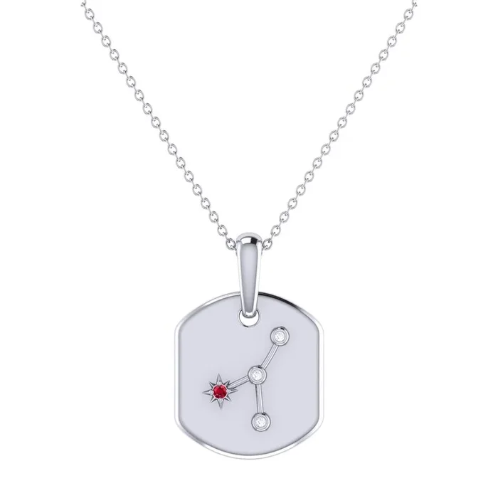 Sterling Silver Cancer Ruby And Diamond Constellation Tag Pendant Necklace