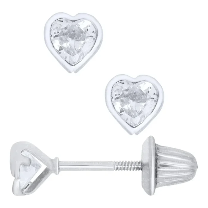 Sterling Silver Children’s Pierced Heart CZ Earrings