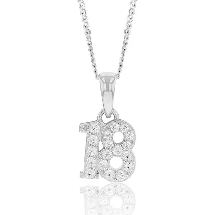 Sterling Silver Cubic Zirconia 8.5mm Number “18” Pendant