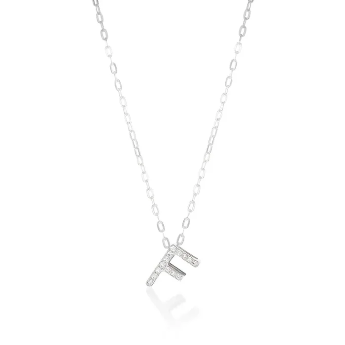 Sterling Silver Cubic Zirconia Initial “F” Pendant On 39+3 cm Chain