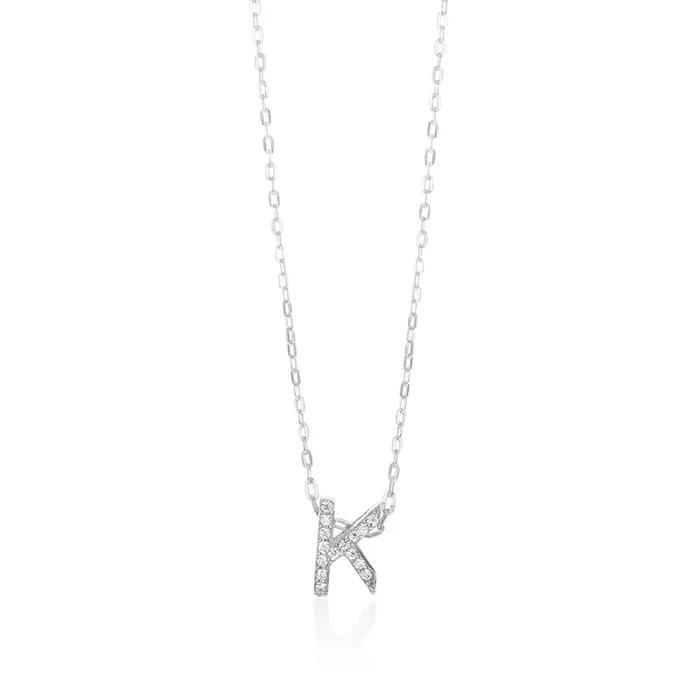Sterling Silver Cubic Zirconia Initial “K” Pendant on 39+3cm Chain