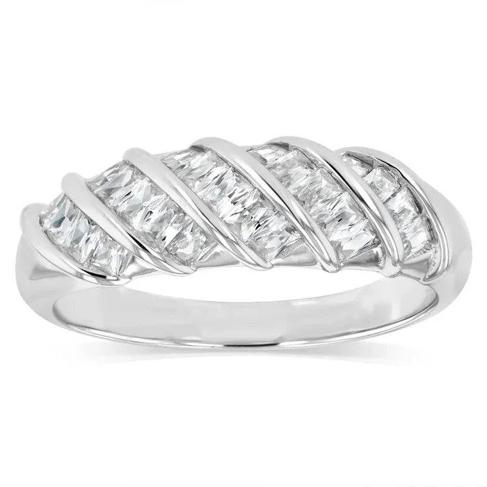 Sterling Silver Cubic Zirconia Stripped Fancy Ring