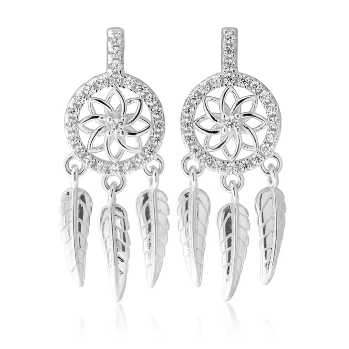 Sterling Silver Dreamcatcher Cubic Zirconia Earrings