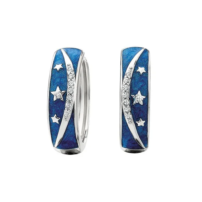 Sterling Silver Enamel Celestial Hoop Earrings