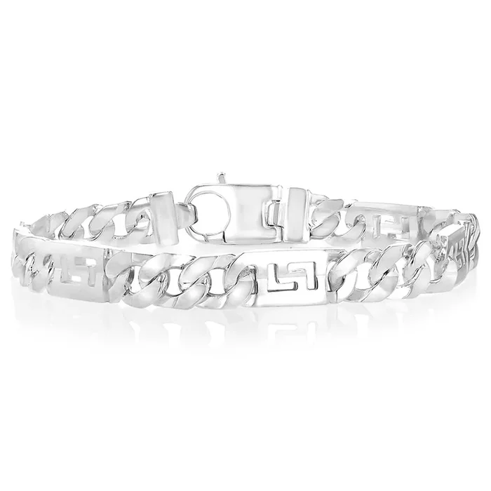 Sterling Silver Fancy 250 Gauge Curb And Green Link 23cm Bracelet
