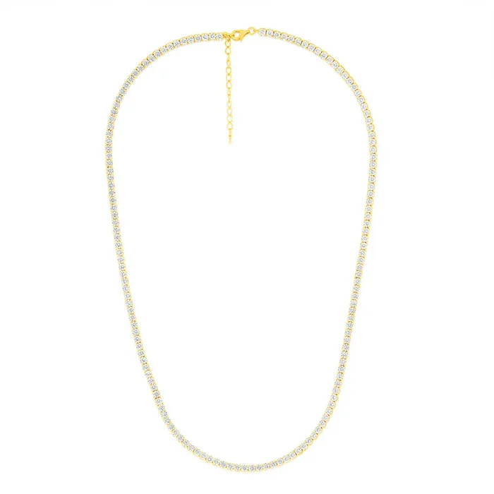 Sterling Silver Gold Plated 3mm Cubic Zirconia Tennis 50cm Chain