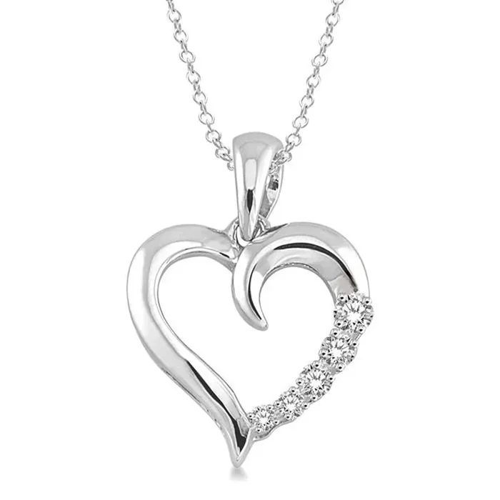 Sterling Silver Heart Diamond Pendant Necklace