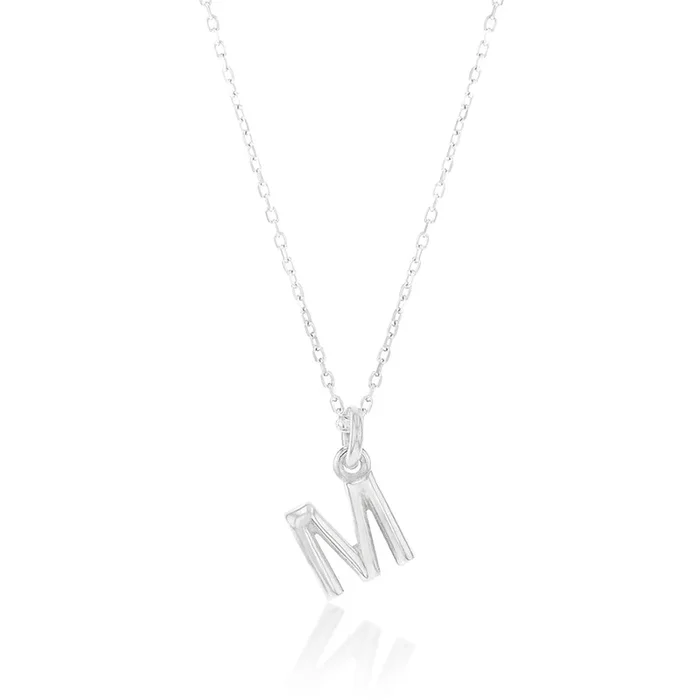 Sterling Silver Initial Letter “M” Pendant On 45cm Chain
