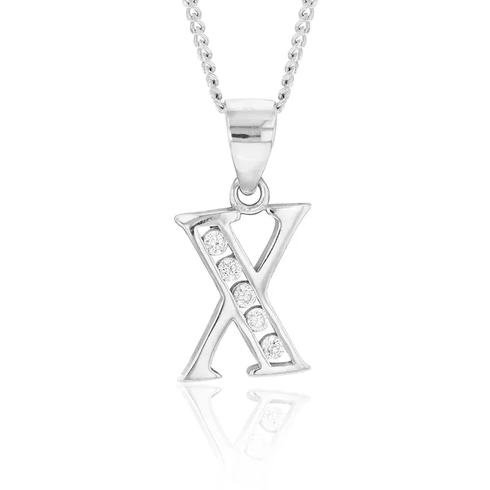 Sterling Silver Initial Zirconia Initial “X” Pendant