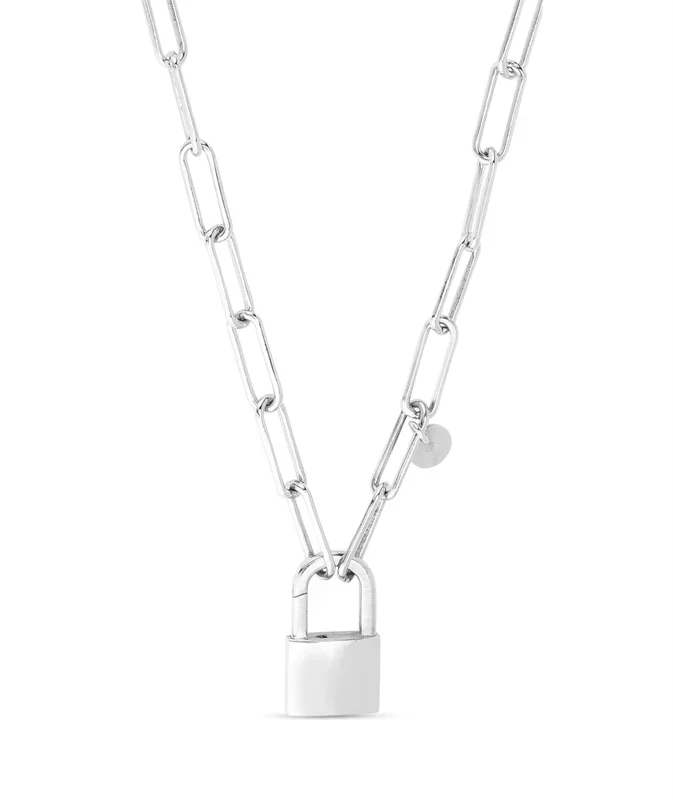 Sterling Silver Lock Link Paperclip Necklace