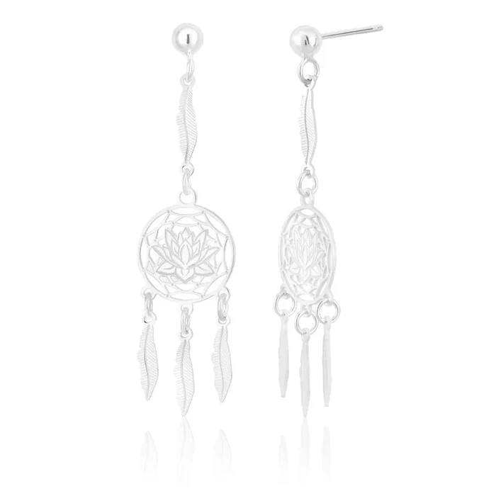 Sterling Silver Lotus Dream Catcher Drop Earrings