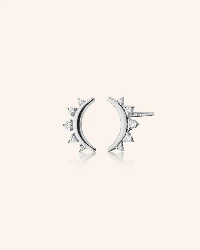 Sterling Silver Moon Earrings with White Sapphires