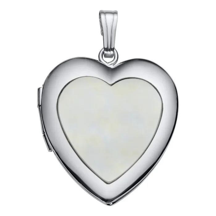 Sterling Silver Mother of Pearl Heart Locket Necklace 18″