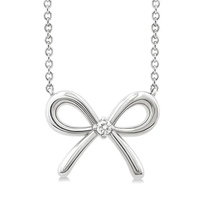 Sterling Silver Natural Diamonds Bow Necklace