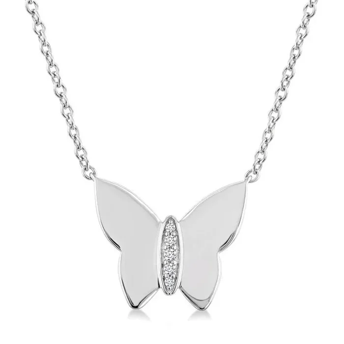 Sterling Silver Natural Diamonds Butterfly Necklace