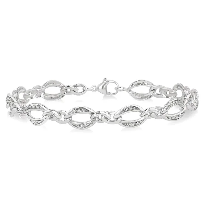 Sterling Silver Natural Diamonds Chain Link Bracelet