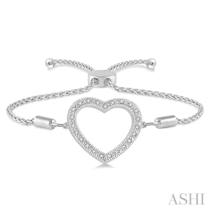 Sterling Silver Natural Diamonds Heart Bolo Bracelet