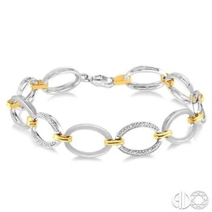 Sterling Silver Natural Diamonds Oval Link Bracelet
