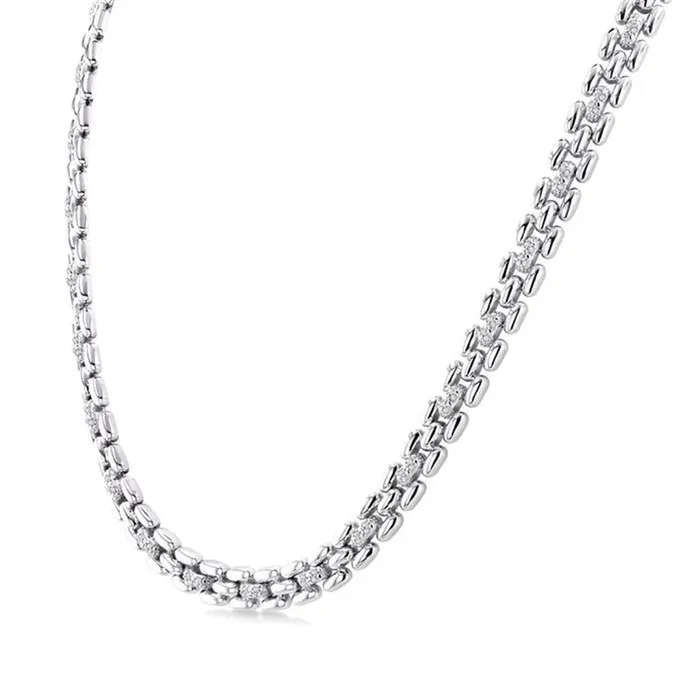 Sterling Silver Natural Diamonds Panther Link Necklace