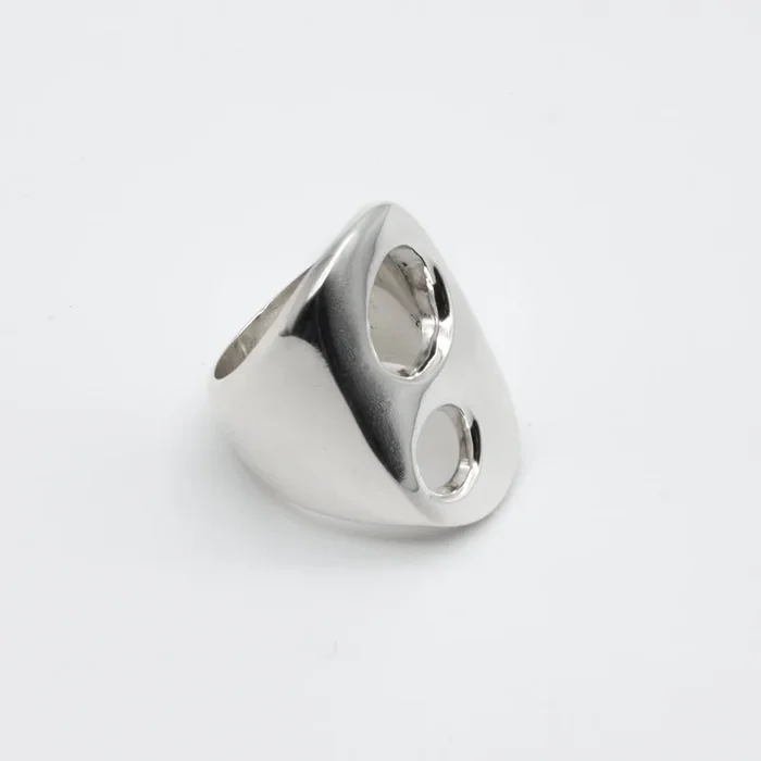 Sterling Silver Oval Ring with Twin Circles