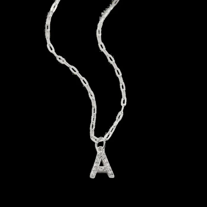 Sterling Silver Pavé Uppercase Initial Necklace