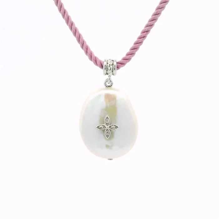 Sterling Silver Pearl Drop Pendant Pink Cord