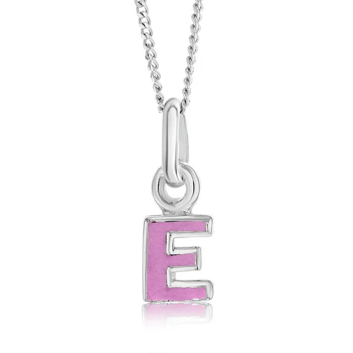 Sterling Silver Pink Enamel Initial “E” Pendant
