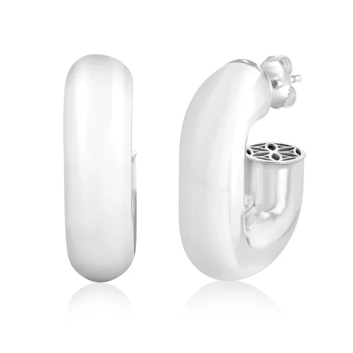 Sterling Silver Polished Oval 3/4th Hoop Earrings