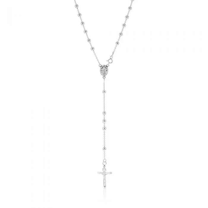 Sterling Silver Rosary Bead 63cm Chain With Cross