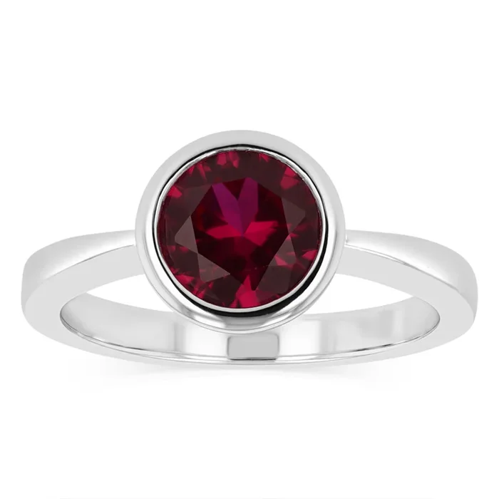 Sterling Silver Round Bezel Set Red Cubic Zirconia Ring