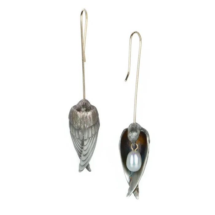 Sterling Silver Sleeping Bird Earrings with Pearls