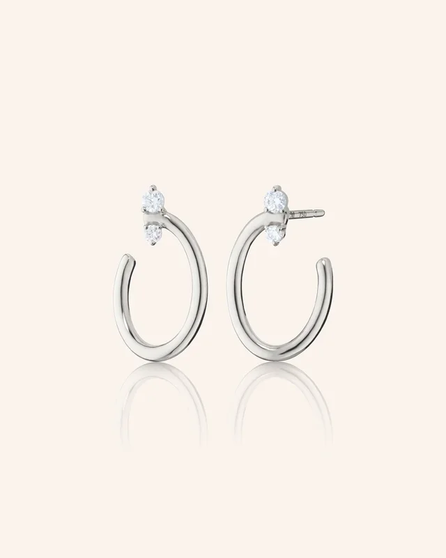 Sterling Silver Small Oval “Galaxy Wrap Hoop” Earrings with White Sapphires