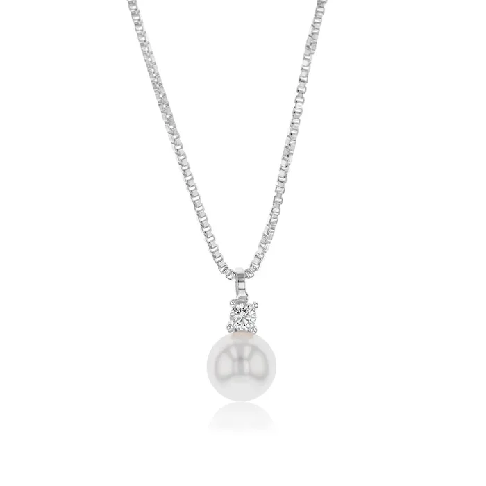 Sterling Silver Synthetic Pearl And Cubic Zirconia Pendant & Earrings Set