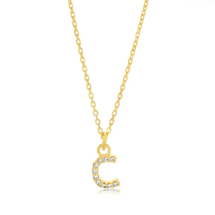 Sterling Silver Yellow Gold Plated Initial “C” Pendant On 45cm Chain